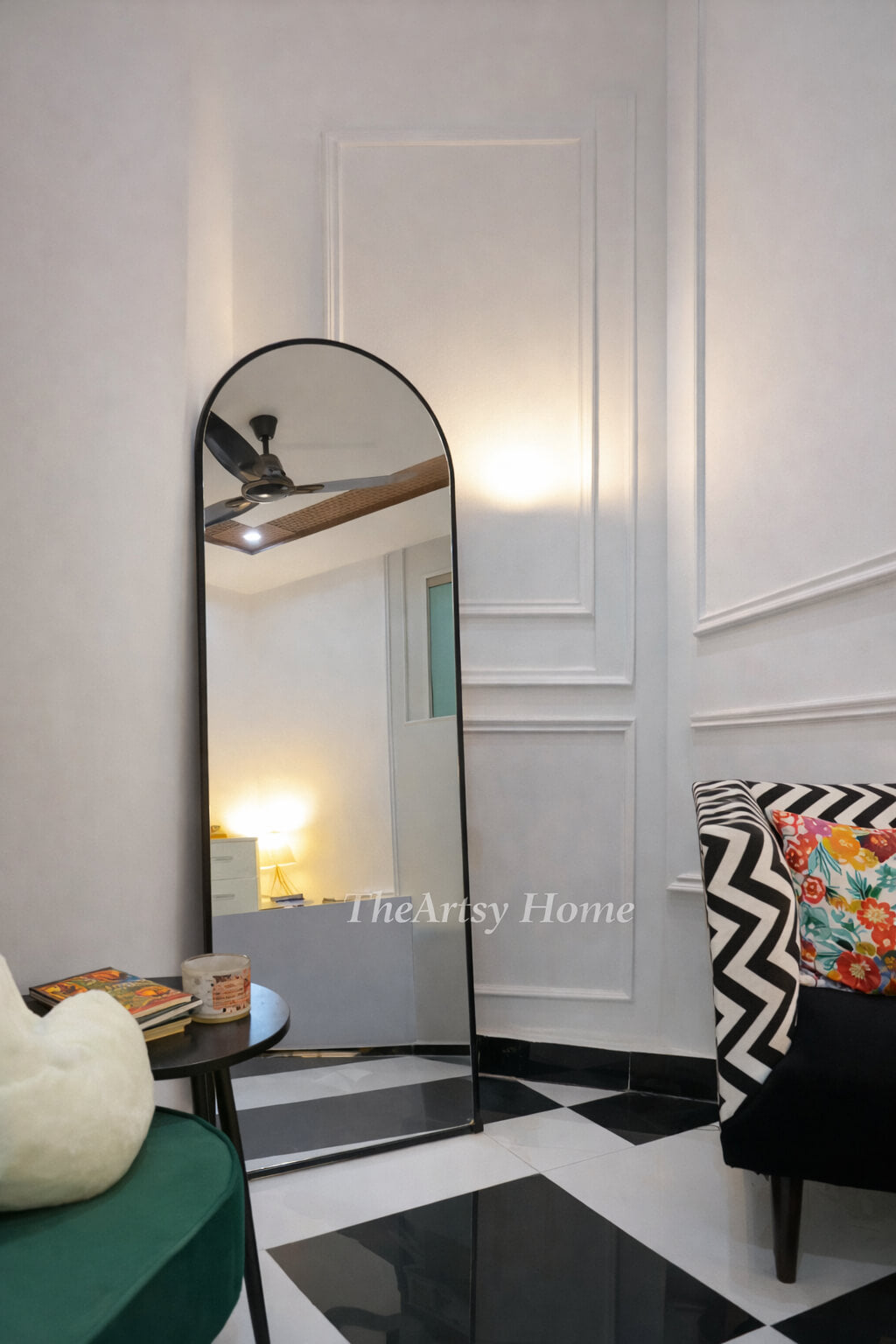 Modern Black Oval Floor Mirror with Stand | 6×2 ft