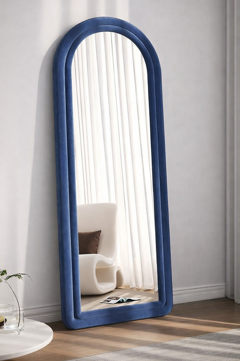 Luxury arched full-length floor mirror with wooden stand, 6 x 2 feet