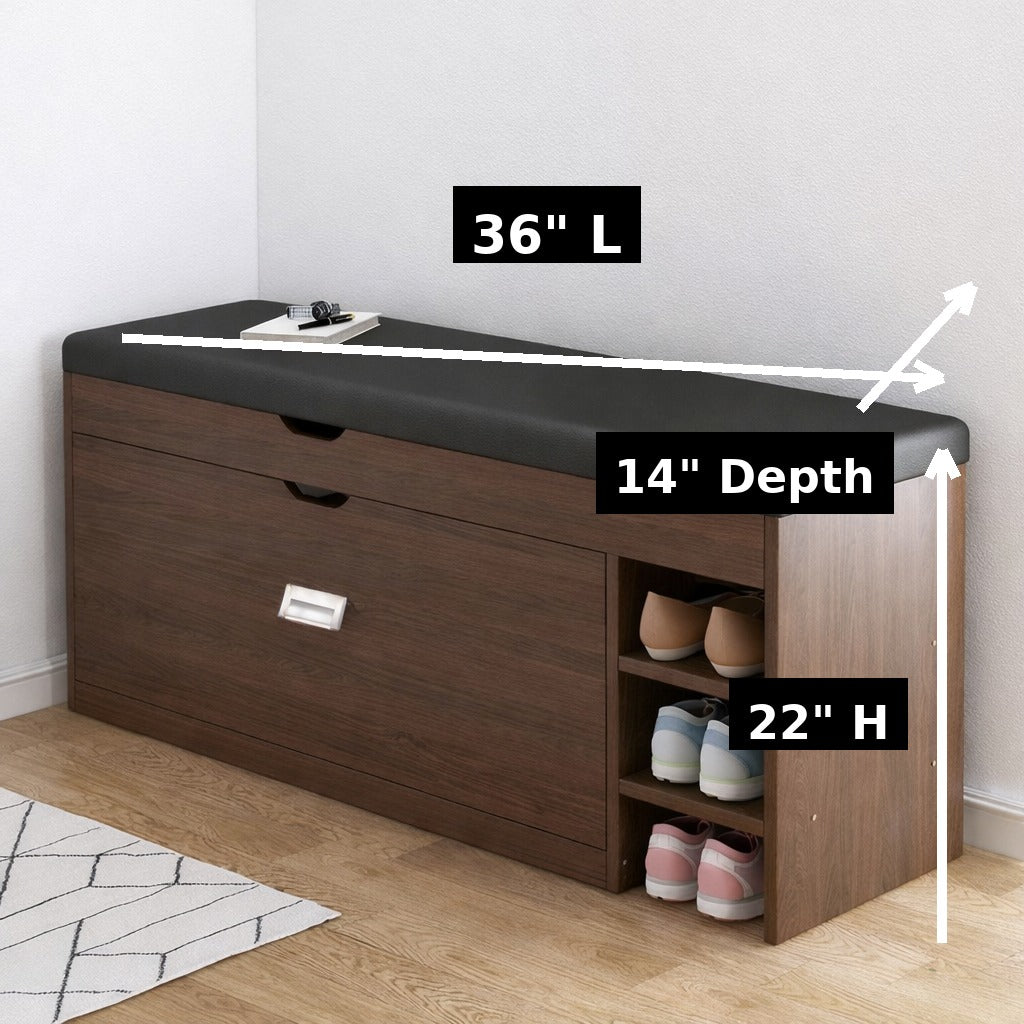 Wooden Shoe Storage Bench with Cushion & Side Shelves – Entryway Organizer