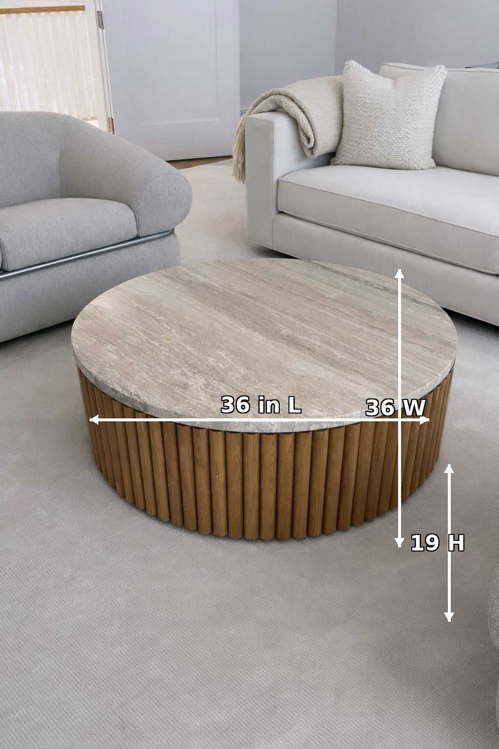 Modern Round Center Table with Marble Texture Top