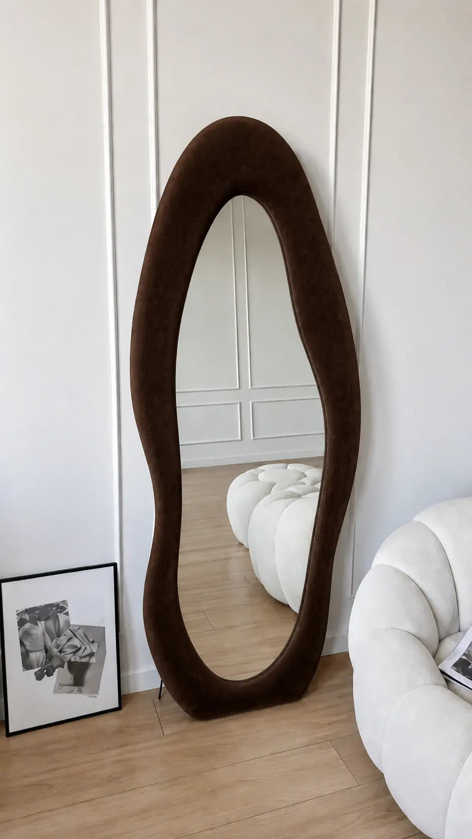 Luxury 6x2.3 Feet Irregular Velvet Full Length Mirror with Stand | Premium Imported Velvet Floor Mirror