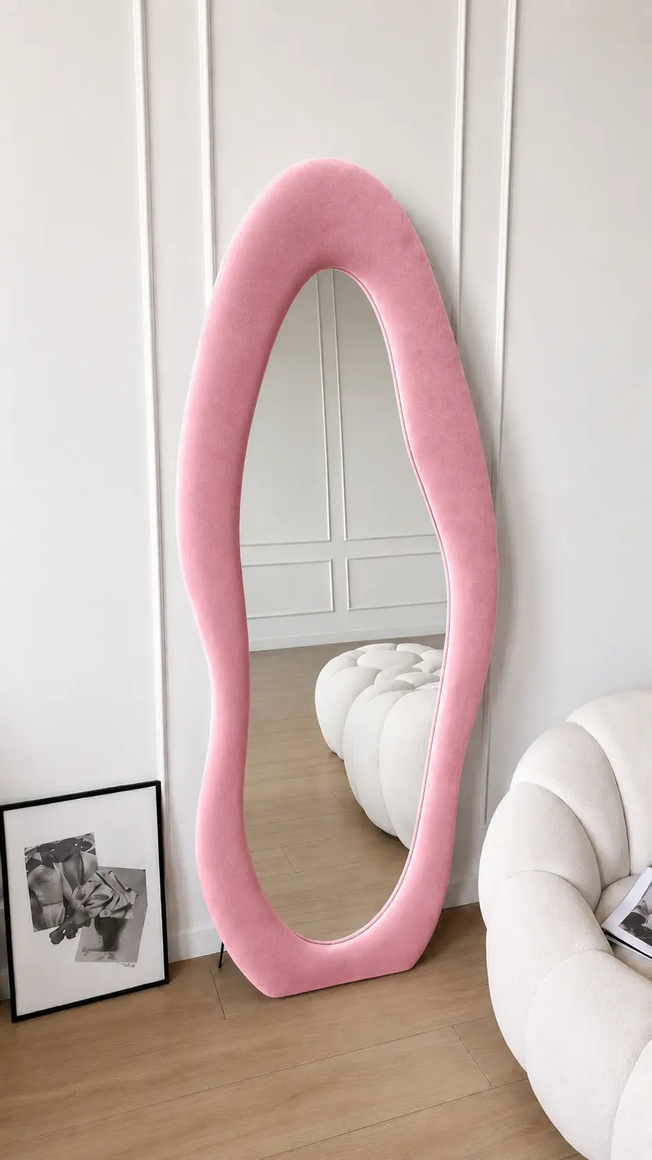 Luxury 6x2.3 Feet Irregular Velvet Full Length Mirror with Stand | Premium Imported Velvet Floor Mirror