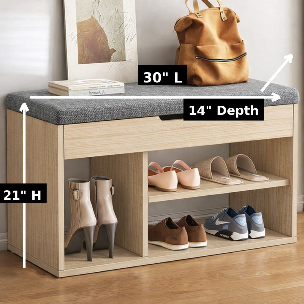 Wooden Entryway Bench with Cushion & Hidden Storage – Shoe Rack Organizer