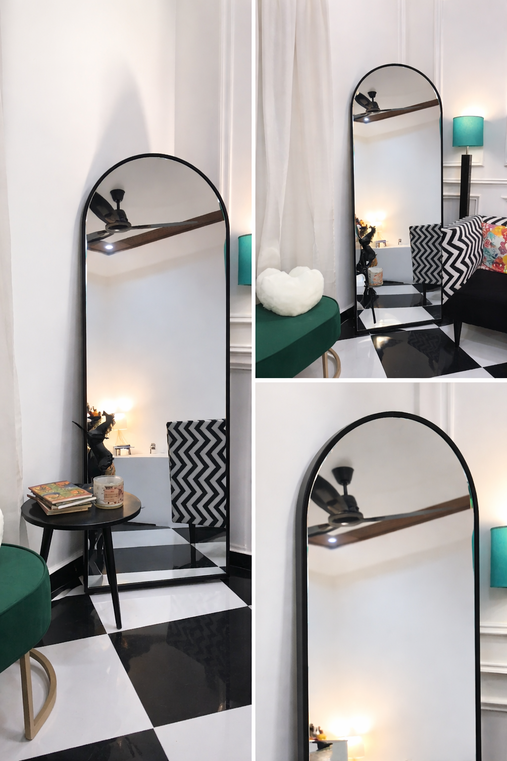 Modern Black Oval Floor Mirror with Stand | 6×2 ft