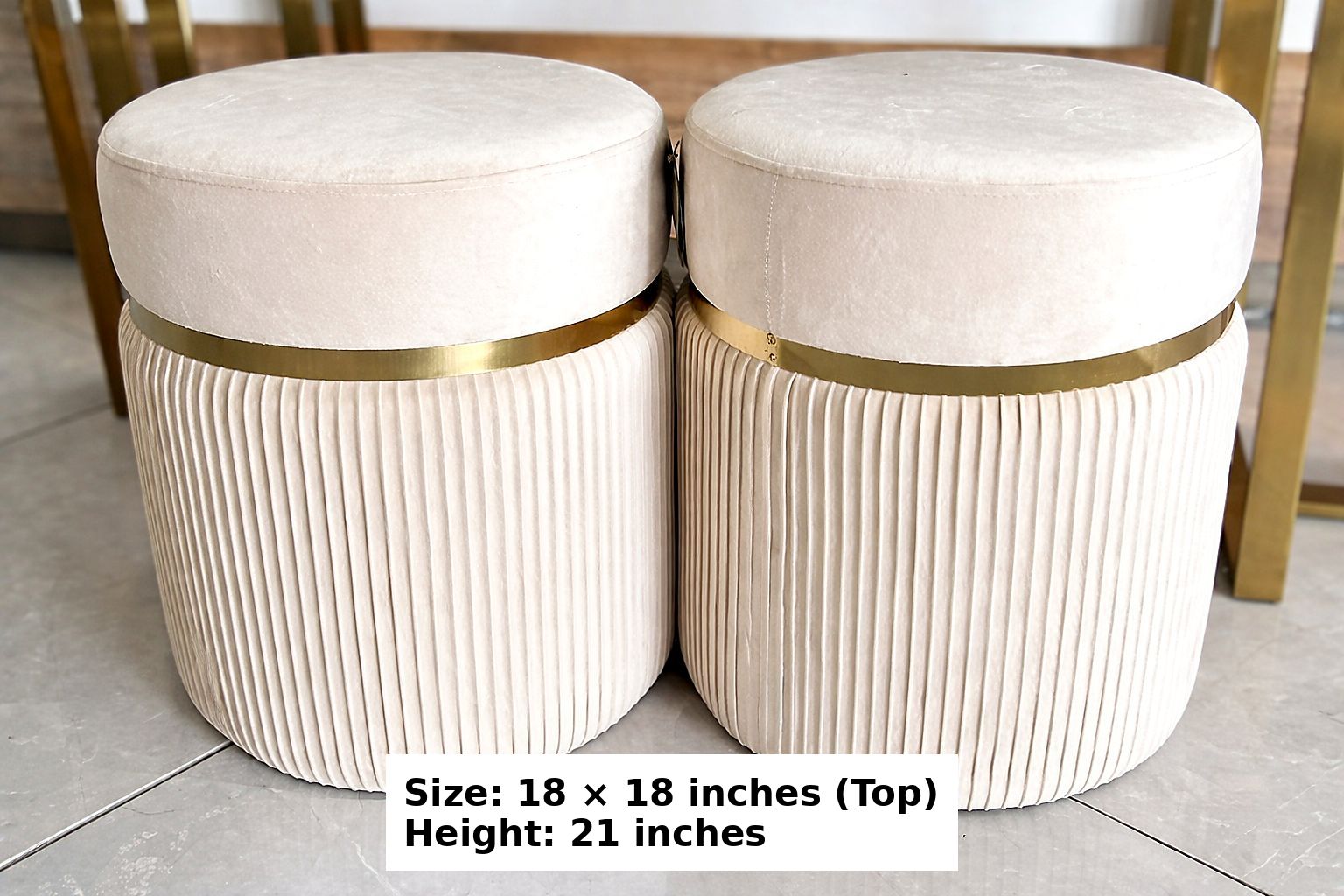 Luxury Velvet Ottoman Stool Pair with Gold Accent | Modern Home Furniture