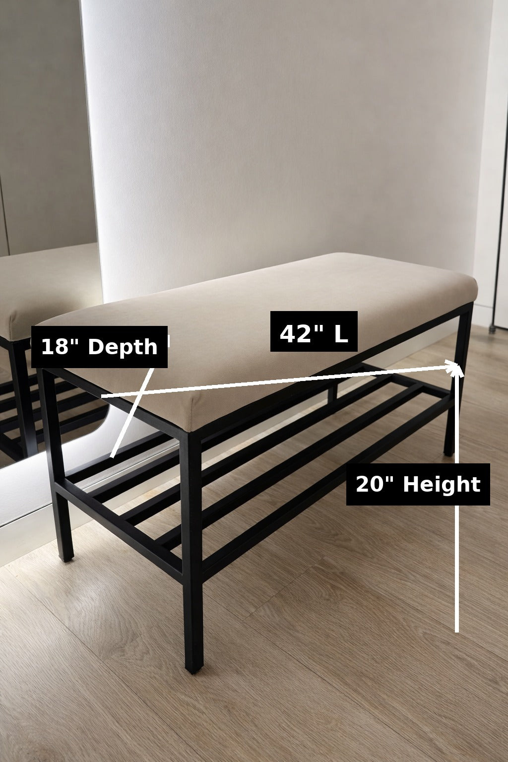 Metal Entryway Bench with Cushion & Shoe Rack – Modern Upholstered Design