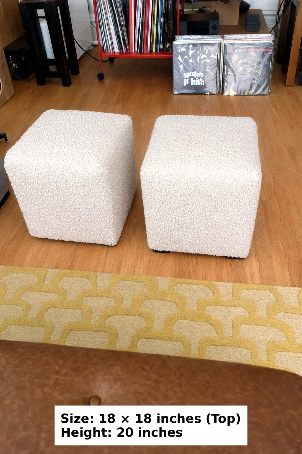 Bouclé Fabric Ottoman Stool – Modern Cube Footrest & Extra Seating (18×18 Inches)