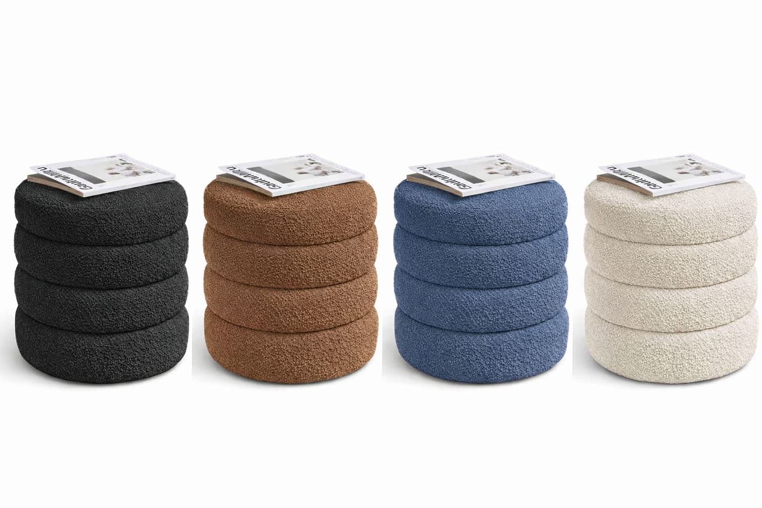 Round Bouclé Fabric Ottoman Pouf – Modern Footrest & Accent Stool