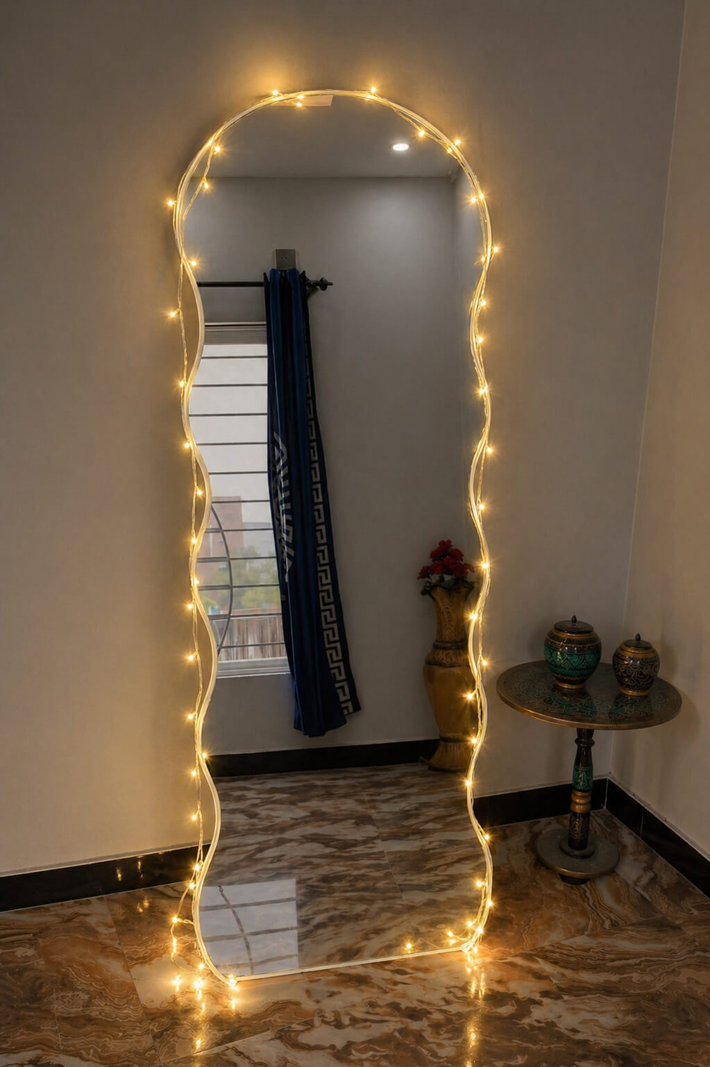 Off-white wavy full-length mirror with stand, 6 x 2 ft