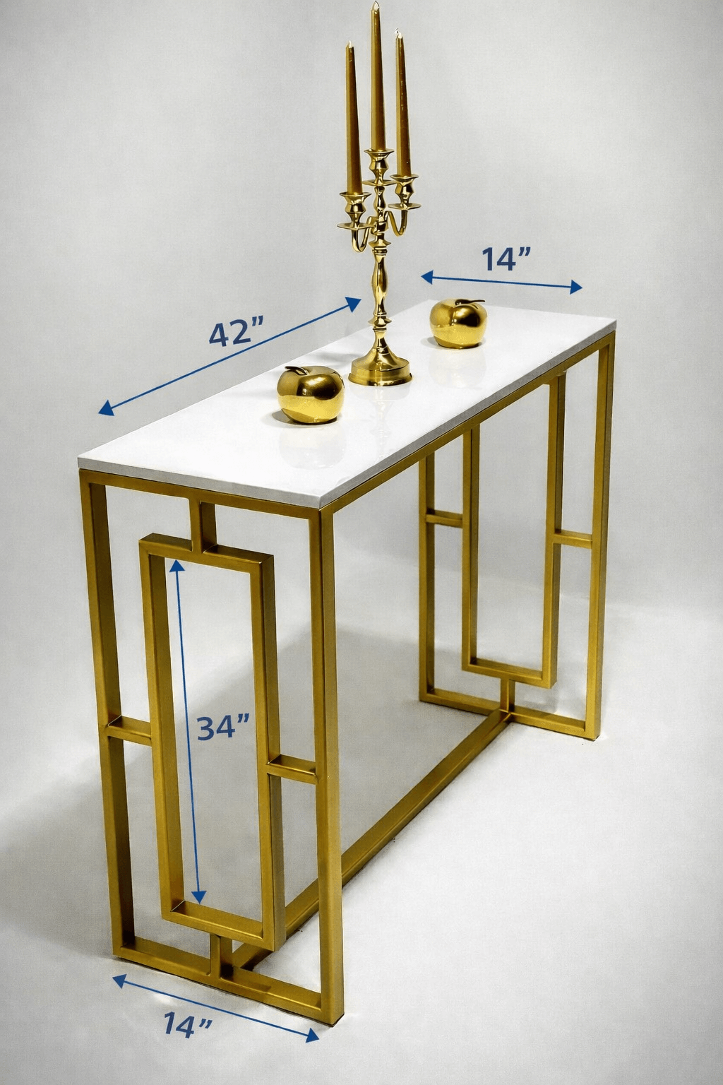 Luxury Gold Metal Console Table with White Top – Modern Designer Entryway Console