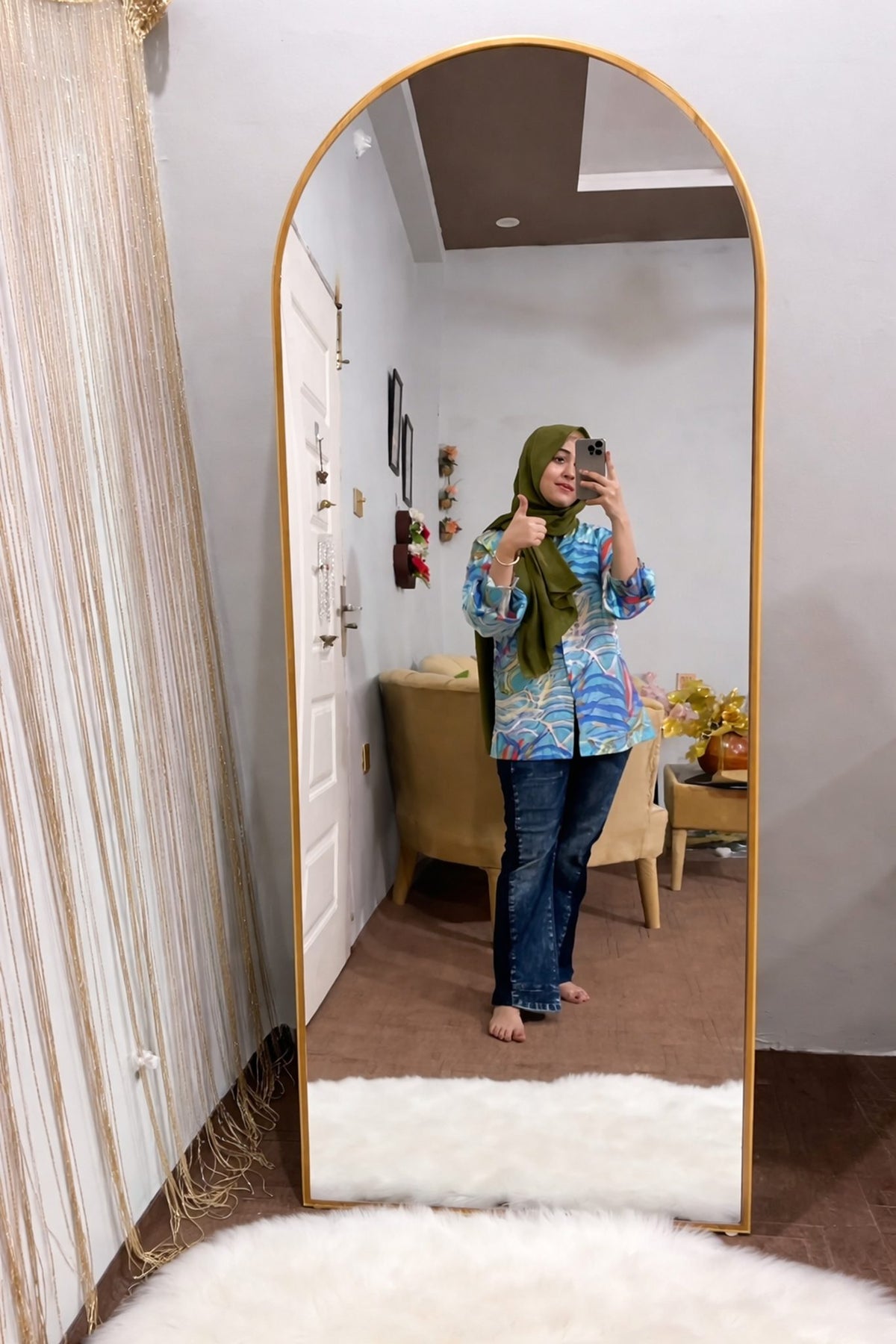 Premium oval full-length standing mirror, 6 x 2 feet