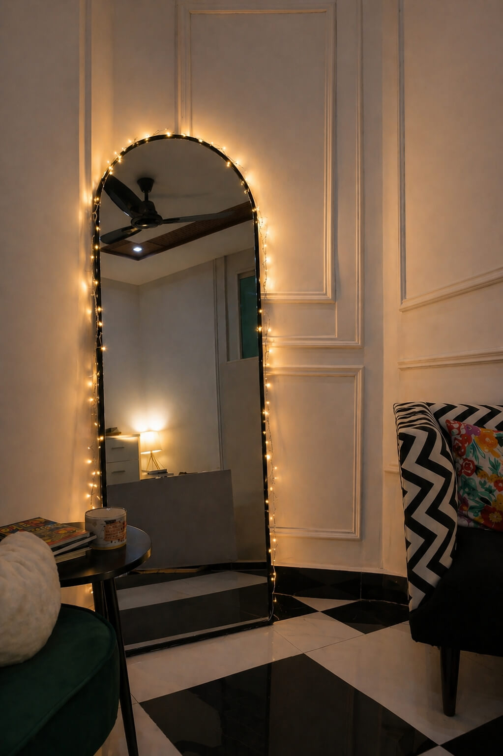 Modern black oval floor mirror with stand, 6 x 2 ft
