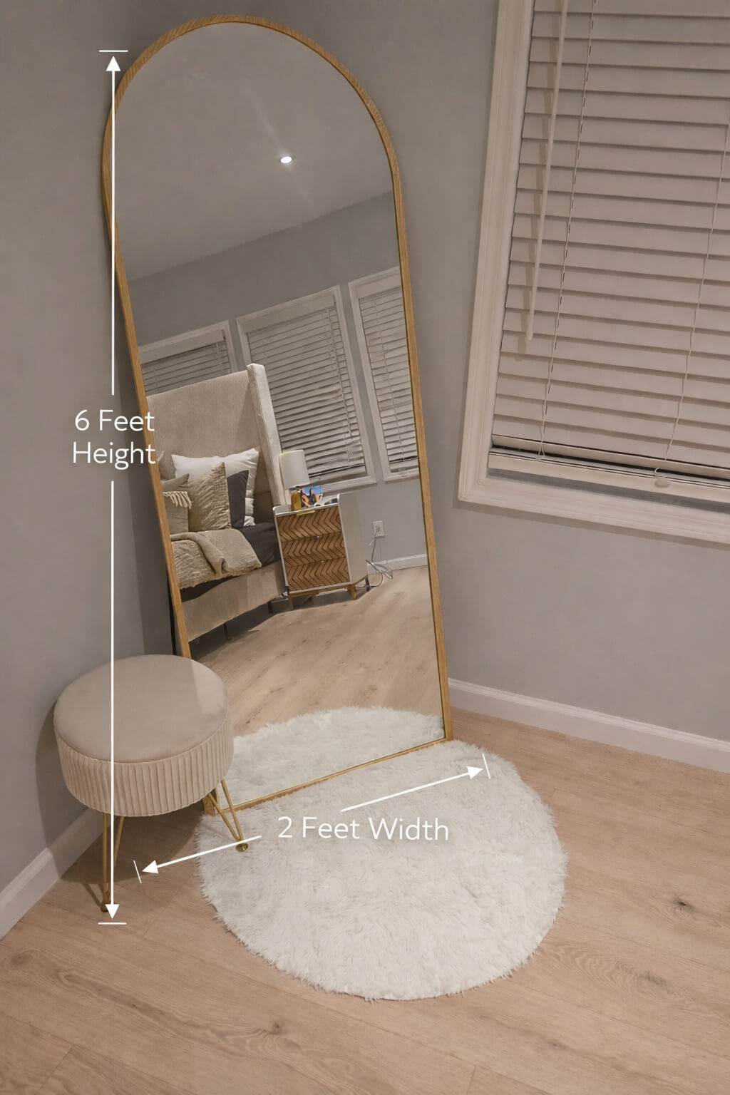 Modern Arched Full Length Mirror 6×2 Ft – Premium Wooden Frame Standing Mirror