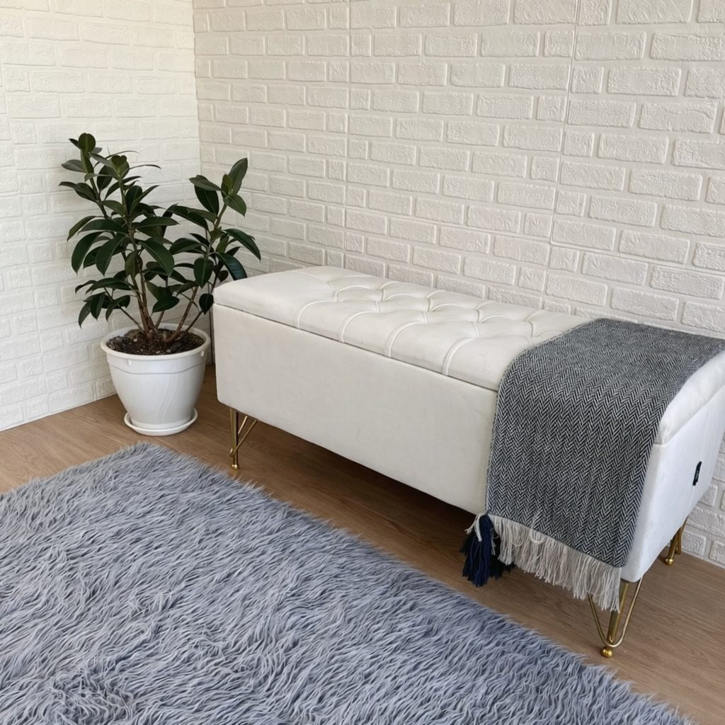 Luxury tufted storage ottoman bench, 2-seater with hidden storage