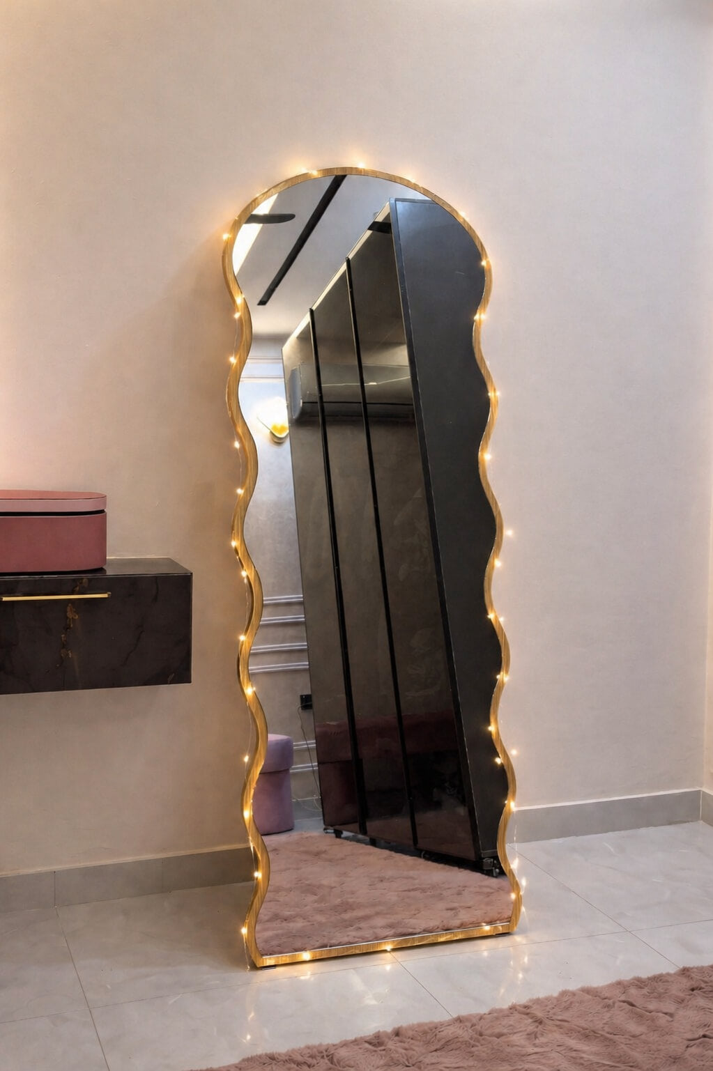 Premium Wavy Full-Length Mirror – 6×2 Ft Wooden Frame Floor Mirror