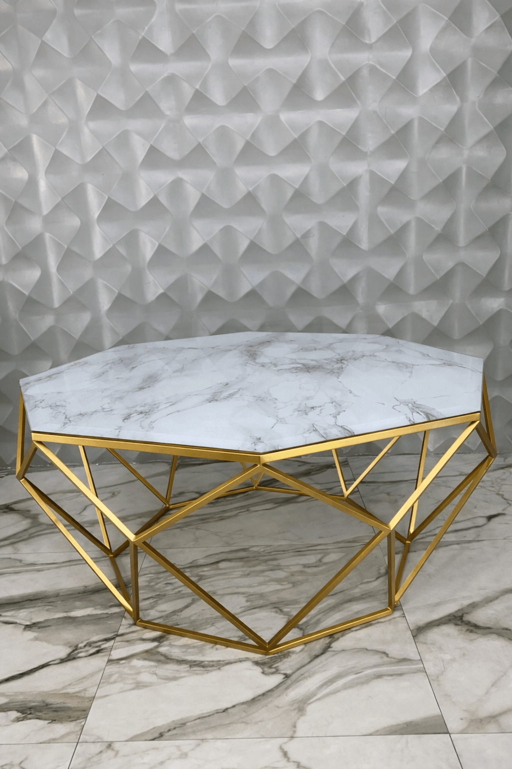 Aura hexagon center table with modern glass top