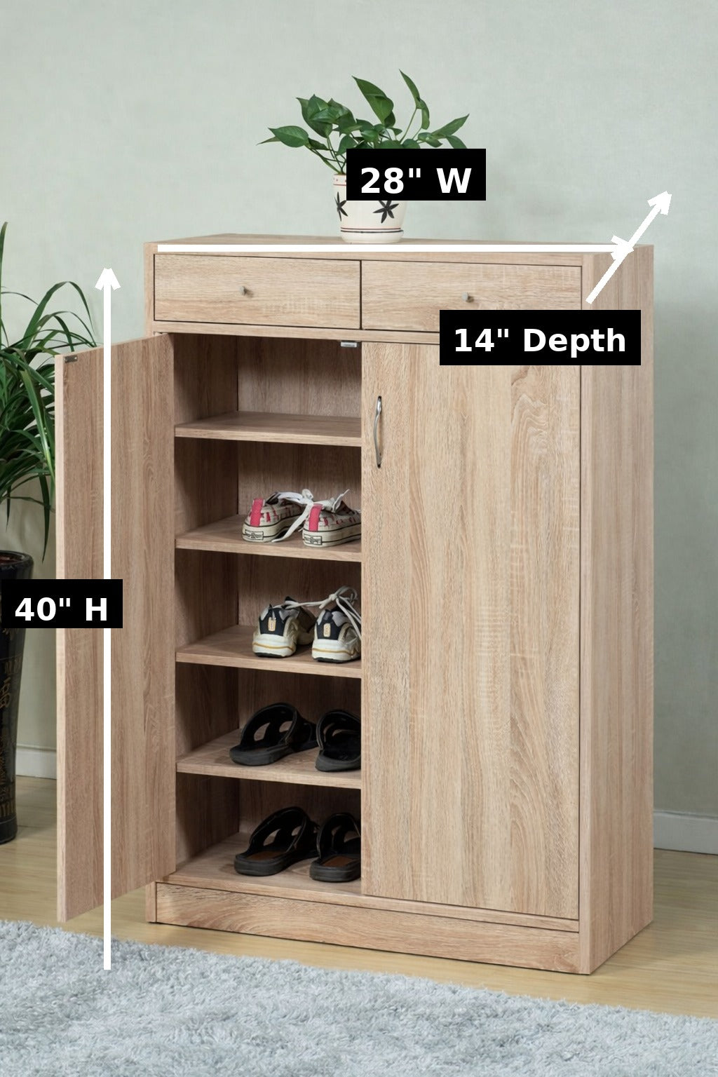 Wooden Shoe Storage Cabinet with Drawer & Shelves – Space-Saving Shoe Organizer