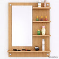 Wooden Wall Mirror with Storage Shelves