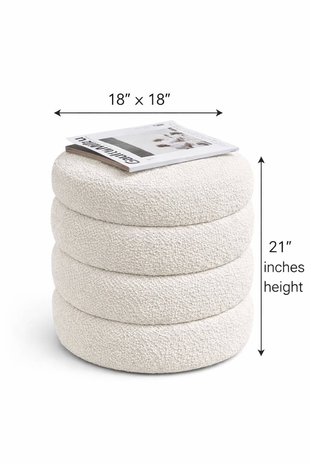 Round Bouclé Fabric Ottoman Pouf – Modern Footrest & Accent Stool
