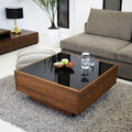 Modern Square Wooden Center Table with Black Glass Top