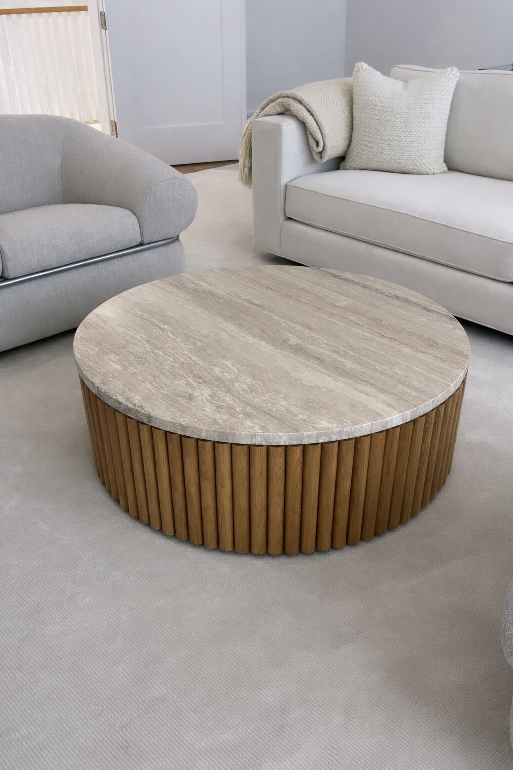 Modern round center table with marble-texture top