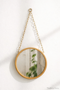 Round Wooden Frame Hanging Mirror 22” × 22” | Minimal Wall Décor Mirror with Chain