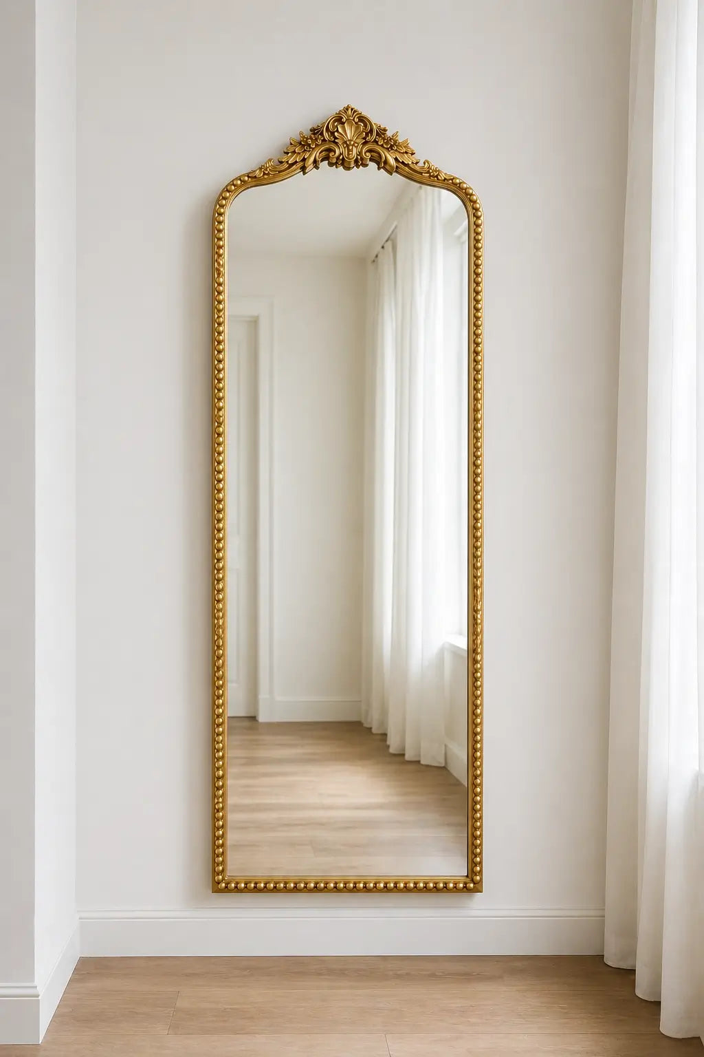 Gold Victorian arch full-length wall mirror with vintage frame, 6 x 2 ft