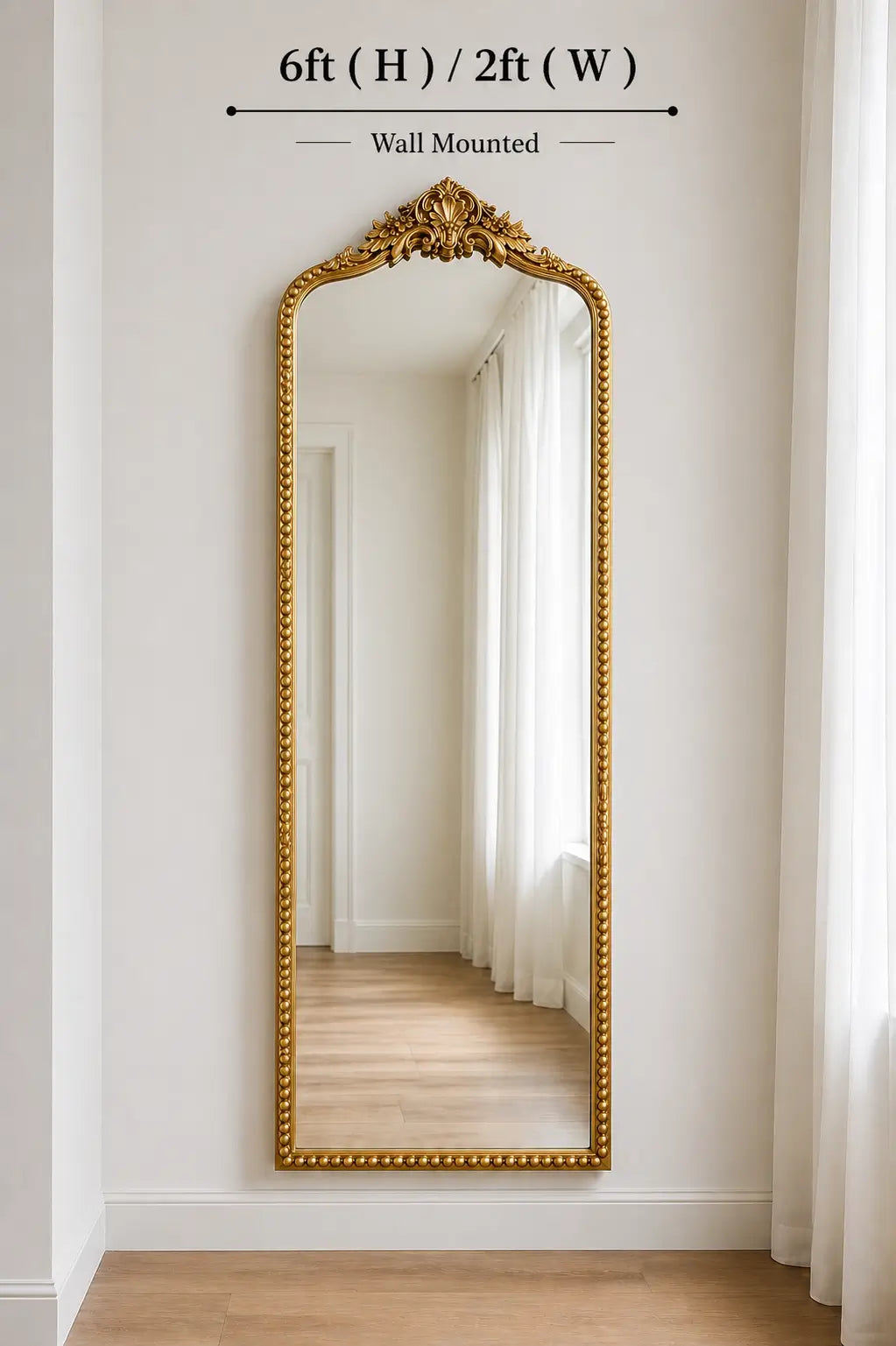 6ft x 2ft Gold Victorian Arch Wall Mirror – Full Length Decorative Dressing Mirror | Luxury Vintage Frame | Bedroom, Living Room & Hallway